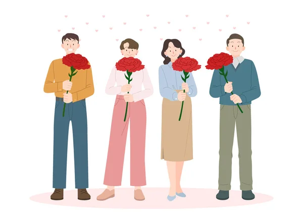 Dia Dos Pais Mãe Feliz Pai Com Flores Cravo —  Vetores de Stock