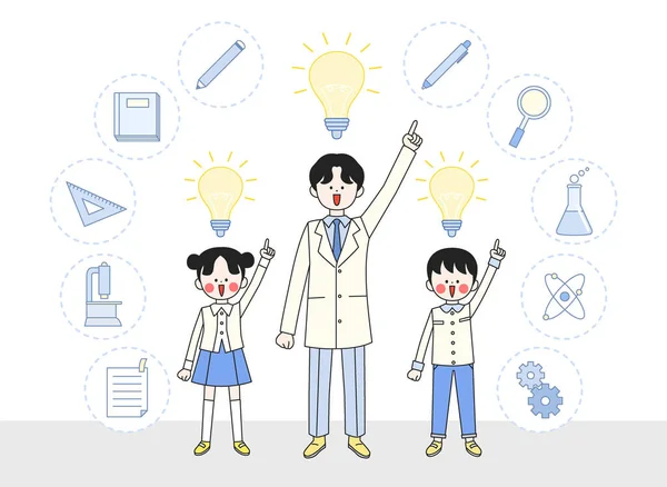 Journée Invention Avec Professeur Enfants — Image vectorielle