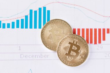 Bitcoin placed on top of profit graph clipart