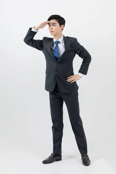 Young Asian Handsome Man Suit Businessman Looking Far Away — ストック写真