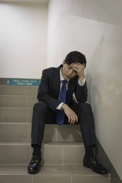 Young Asian Handsome Employee Man Resting Work Stress — ストック写真