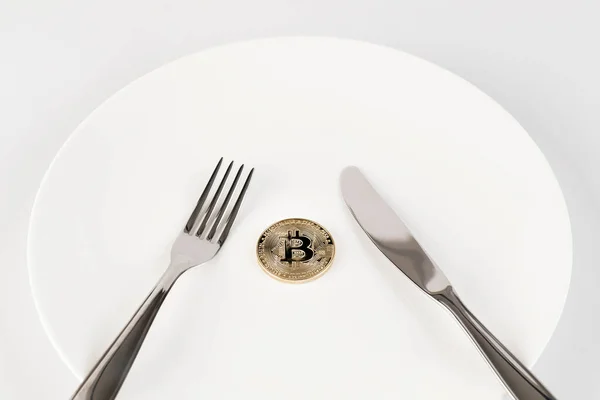 Knife Fork Bitcoin Plate — ストック写真