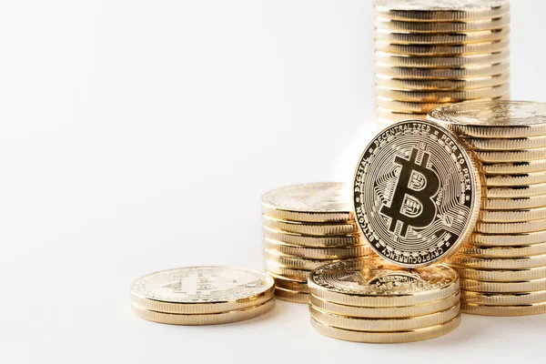 Staplade Sprida Bitcoin Objekt Cryptocurrency Koncept — Stockfoto