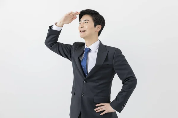 Young Asian Handsome Man Suit Businessman Looking Far Away — ストック写真