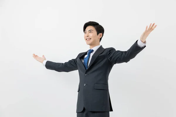 Smiling Young Asian Handsome Employee Man Achieved Success Concept — Photo