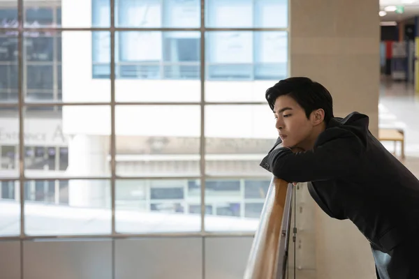 Young Asian Handsome Employee Man Sighing Work Stress — Stok fotoğraf