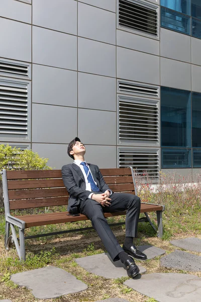 Young Asian Handsome Employee Man Resting Work Stress — ストック写真