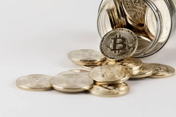 Bitcoin Fylld Glasflaska — Stockfoto