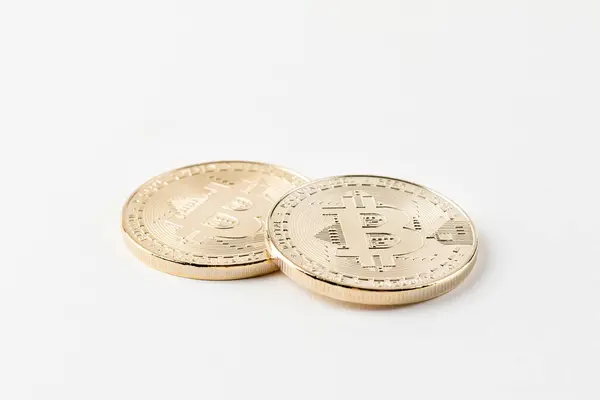 Ułożone Rozłożone Obiekt Bitcoin Koncepcja Kryptowaluta — Zdjęcie stockowe