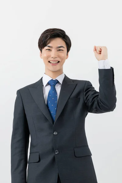 Smiling Young Asian Handsome Employee Man Achieved Success Concept — ストック写真