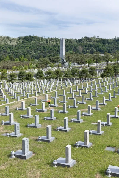 Відвідати Сеульський Національний Цвинтар Корея День Пам Яті Надгробки — стокове фото