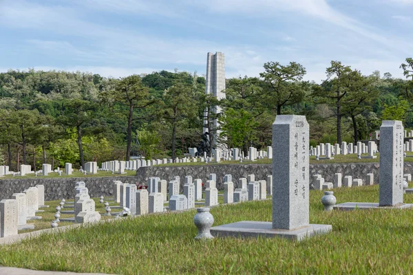 Visitar Cementerio Nacional Seúl Corea Día Memorial Lápidas —  Fotos de Stock