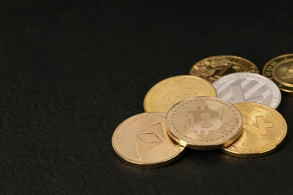 Bitcoin Various Coins Dark Background — Photo