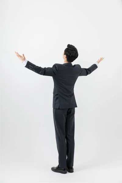 Smiling Young Asian Handsome Employee Man Achieved Success Concept — Stock Photo, Image