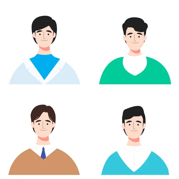 Set Smiling Asian Employees Workers Avatar Flat Illustration Profile Drawing — Stock Vector