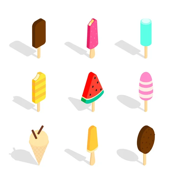 Variety Ice Cream Isometric Vector Set — Stock Vector