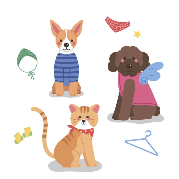 Pet Clothes Related Cats Dogs Drawing — ストックベクタ