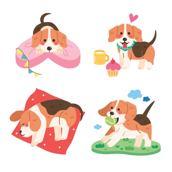 Various Actions Beagle Dog — Stok Vektör