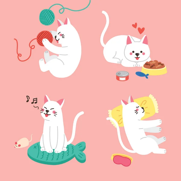 Conjunto Feliz Gato Lindo Dibujo Diferentes Movimientos — Archivo Imágenes Vectoriales