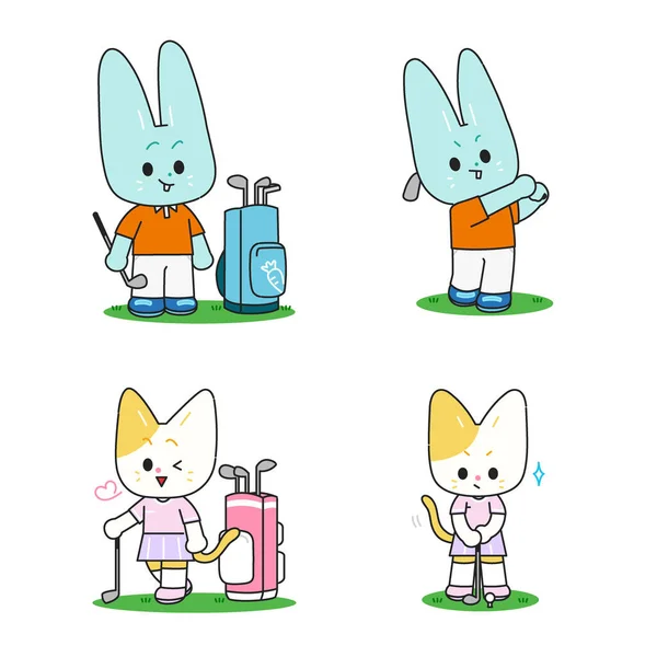 Set Animal Character Playing Golf — ストックベクタ