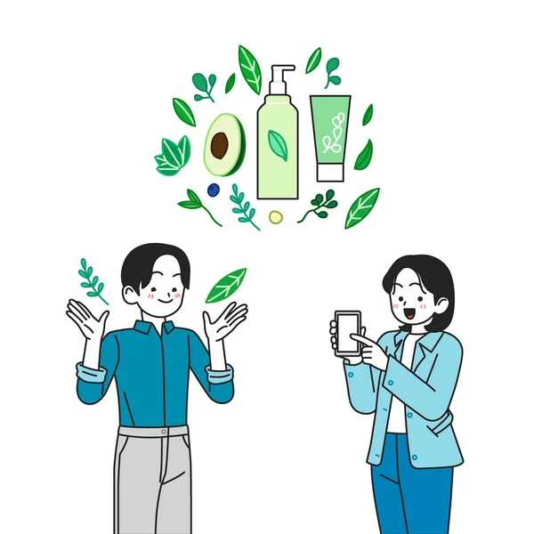 Character Smartphone Green Beauty Product Mobile Shopping Concept — ストックベクタ