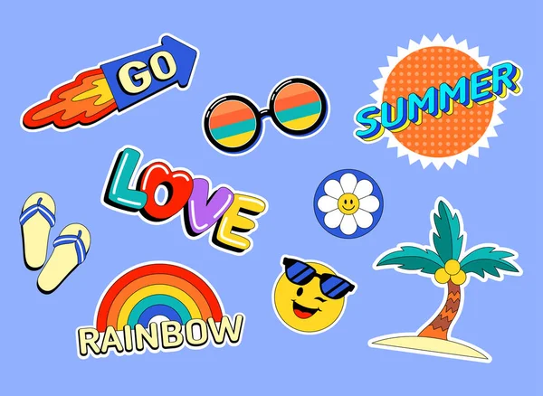 Hip Fashionable Retro Colorful Sticker Set — Image vectorielle