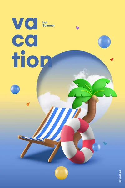 Rendering Summer Visual Beach Bed Coconut Tree — Stock Photo, Image