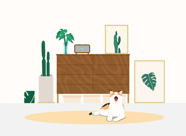 Acogedora Habitación Con Gato Vida Con Dibujo Mascotas — Archivo Imágenes Vectoriales