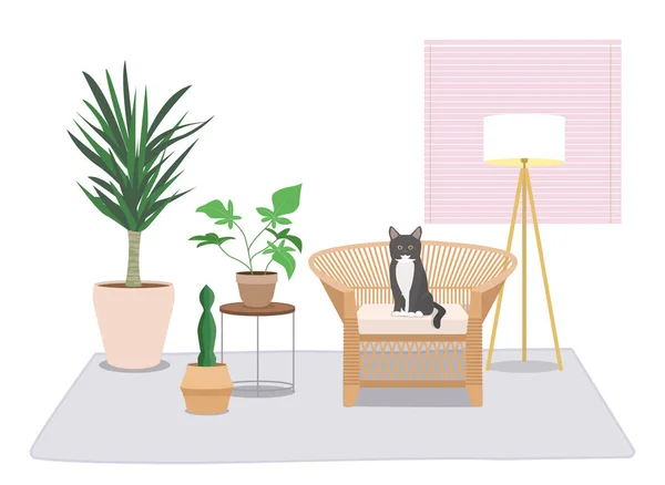 Acogedora Habitación Con Gato Vida Con Dibujo Mascotas — Archivo Imágenes Vectoriales