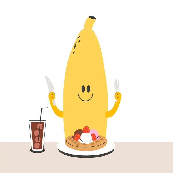 Μπανάνα Φρούτα Emoticon Χαρακτήρα Την Απόλαυση Του Καλοκαιριού — Διανυσματικό Αρχείο