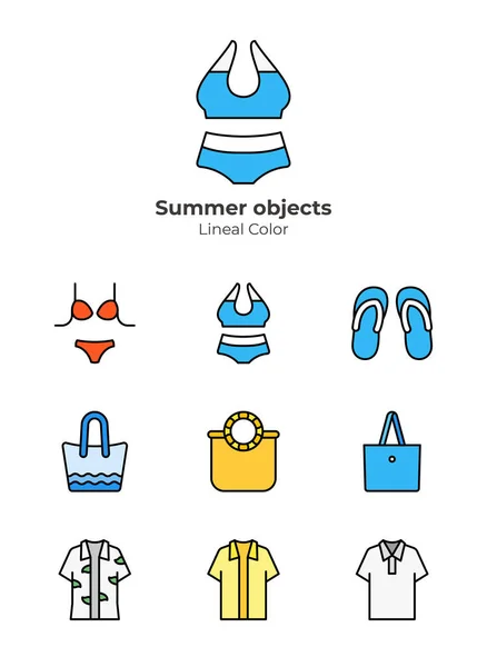 Summer Beach Fashion Object Line Icon Series — Stock Vector
