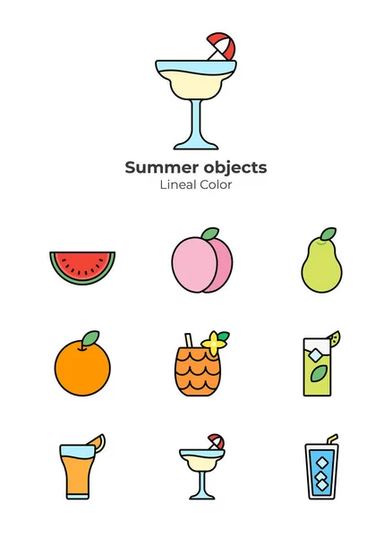 Summer Cocktails Object Line Icon Series — Stock Vector