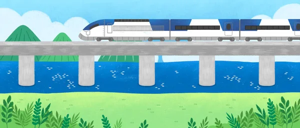 水の上の鉄道夏の風景 — ストックベクタ