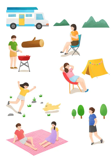 Vida Verão Pessoas Camping —  Vetores de Stock