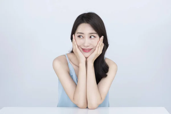 Beautiful Korean Asian Young Woman Smiling Beauty Concept — Stock Photo, Image