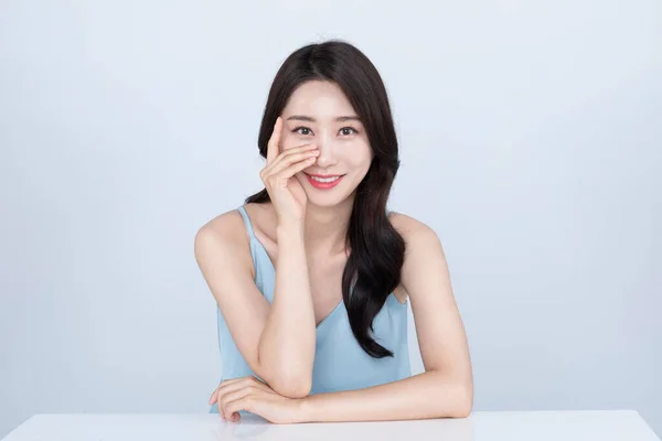 Krásný Korejský Asijské Mladý Žena Modelu Rukou Pohybu Kůže Krása — Stock fotografie