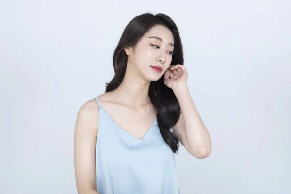 Piękny Koreański Azji Młody Kobieta Model Ręka Ruch Skóra Piękno — Zdjęcie stockowe