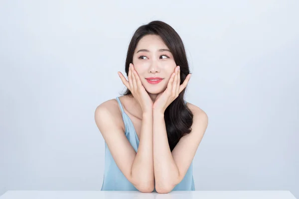 Piękny Koreański Azji Młody Kobieta Uśmiech Piękno Koncepcja — Zdjęcie stockowe