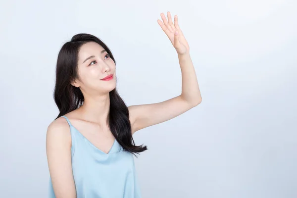Belle Coréen Asiatique Jeune Femme Modèle Couvrant Elle Même Soleil — Photo
