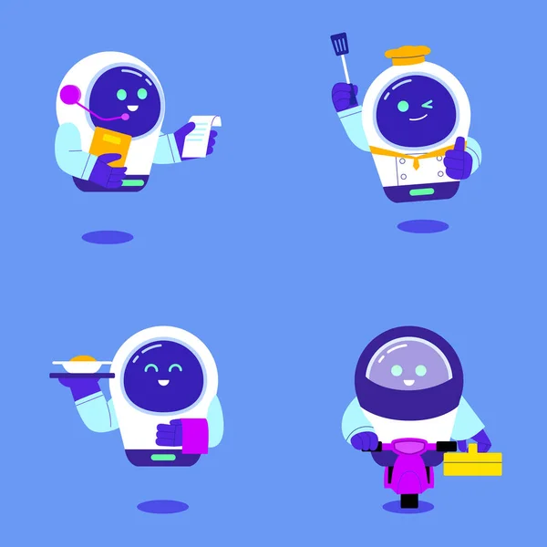 Serie Simpatici Personaggi Dei Cartoni Animati Robot Illustrazione Vettoriale — Vettoriale Stock