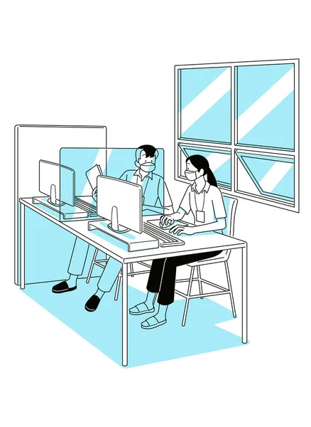 オフィスで働く女性と男性ベクトルイラストデザイン — ストックベクタ