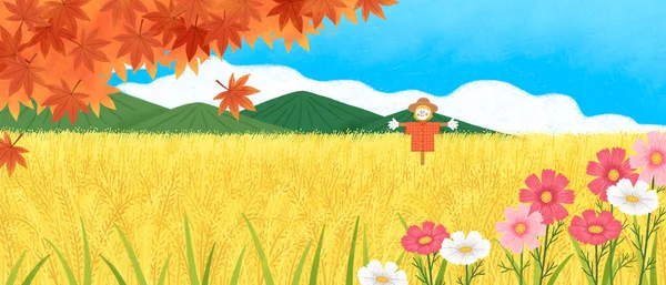 带花的田野插图 — 图库矢量图片