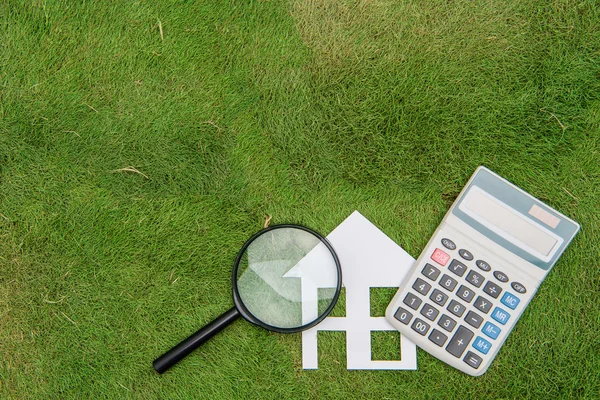 Buy green building house Mortgage calculations,  calculator with — Stock Photo, Image