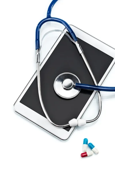 Medical Research,digital tablet and stethoscope — Stock Photo, Image