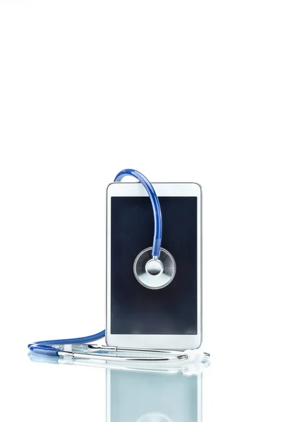 Medicinsk forskning, digital tablet og stetoskop - Stock-foto