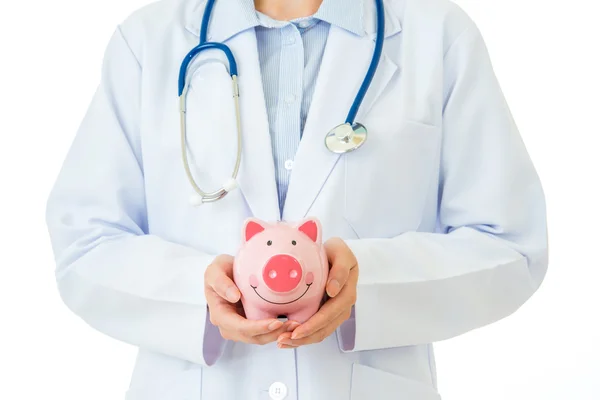 Medicinska försäkring, piggybank med stetoskop — Stockfoto