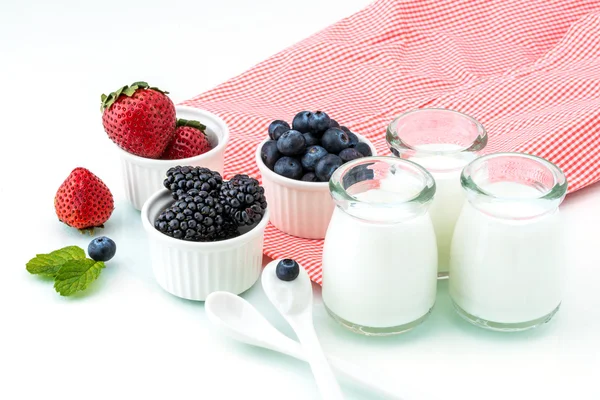 Healthy breakfast with yogurt and berry, dieting, Picnic — Stock Photo, Image