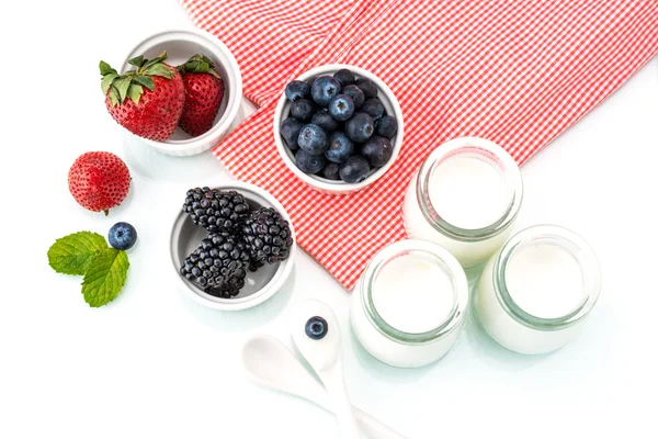 Healthy breakfast with yogurt and berry, dieting, Picnic — Stock Photo, Image