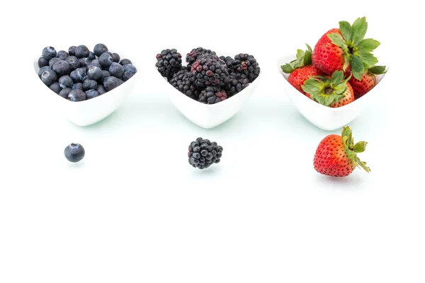 Fresh blueberries, Blackberry with strawberry in bowl — Stock Photo, Image