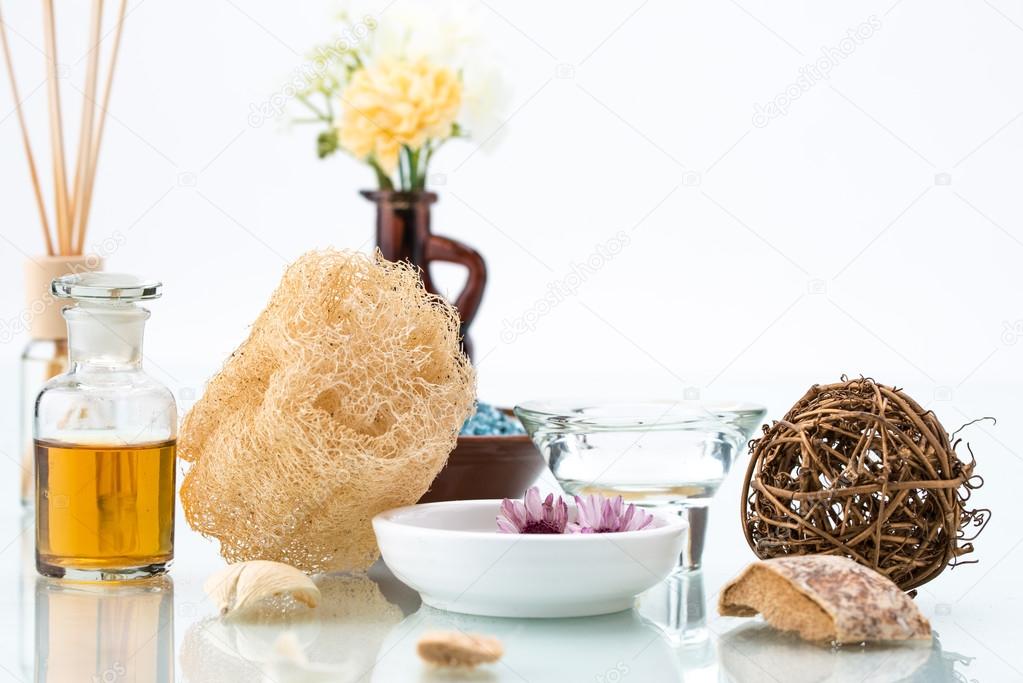 Body Care with loofah, scrub, essential oil, spa, Floating Flowe